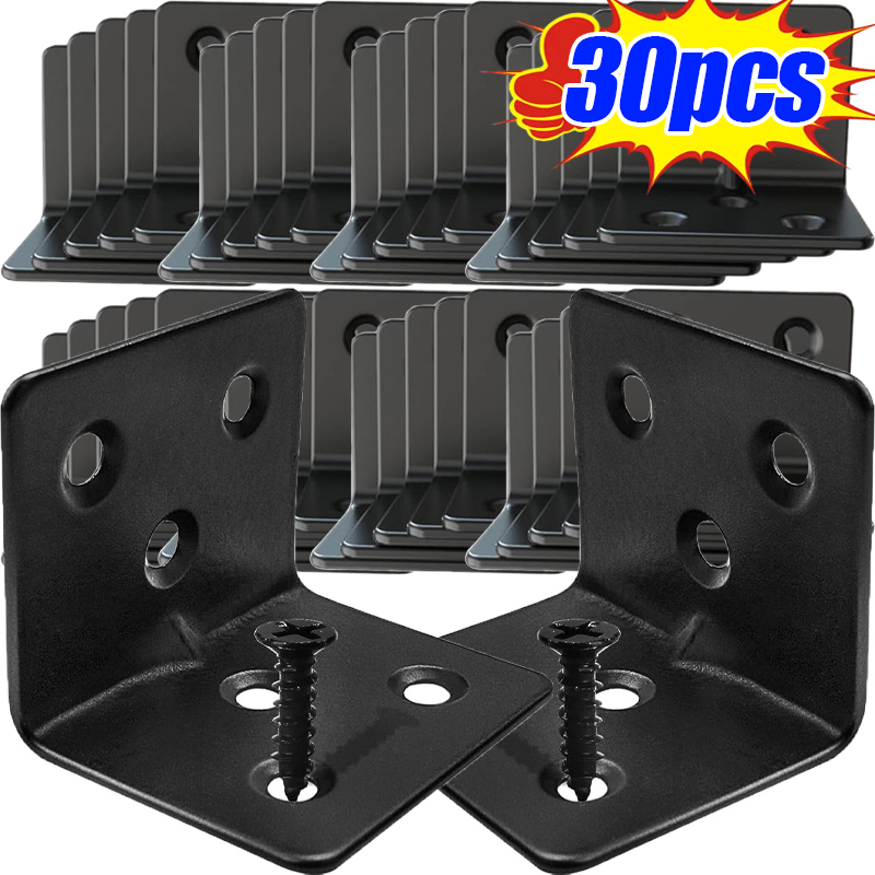 Furniture Hardware Connectors - 10/30 Buah Hitam Berbentuk L Sudut