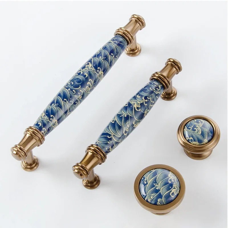 Furniture Hardware Knobs - Kenop Kabinet Keramik Gelombang Biru Vintage